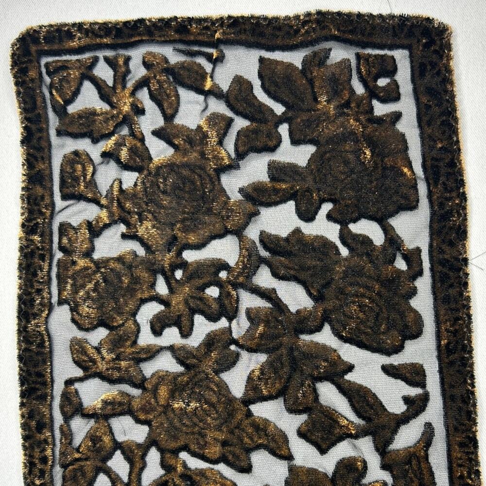 Black Gold Burnout Velvet Floral Mesh Scarf Oblong Shawl Sheer Devore Wrap